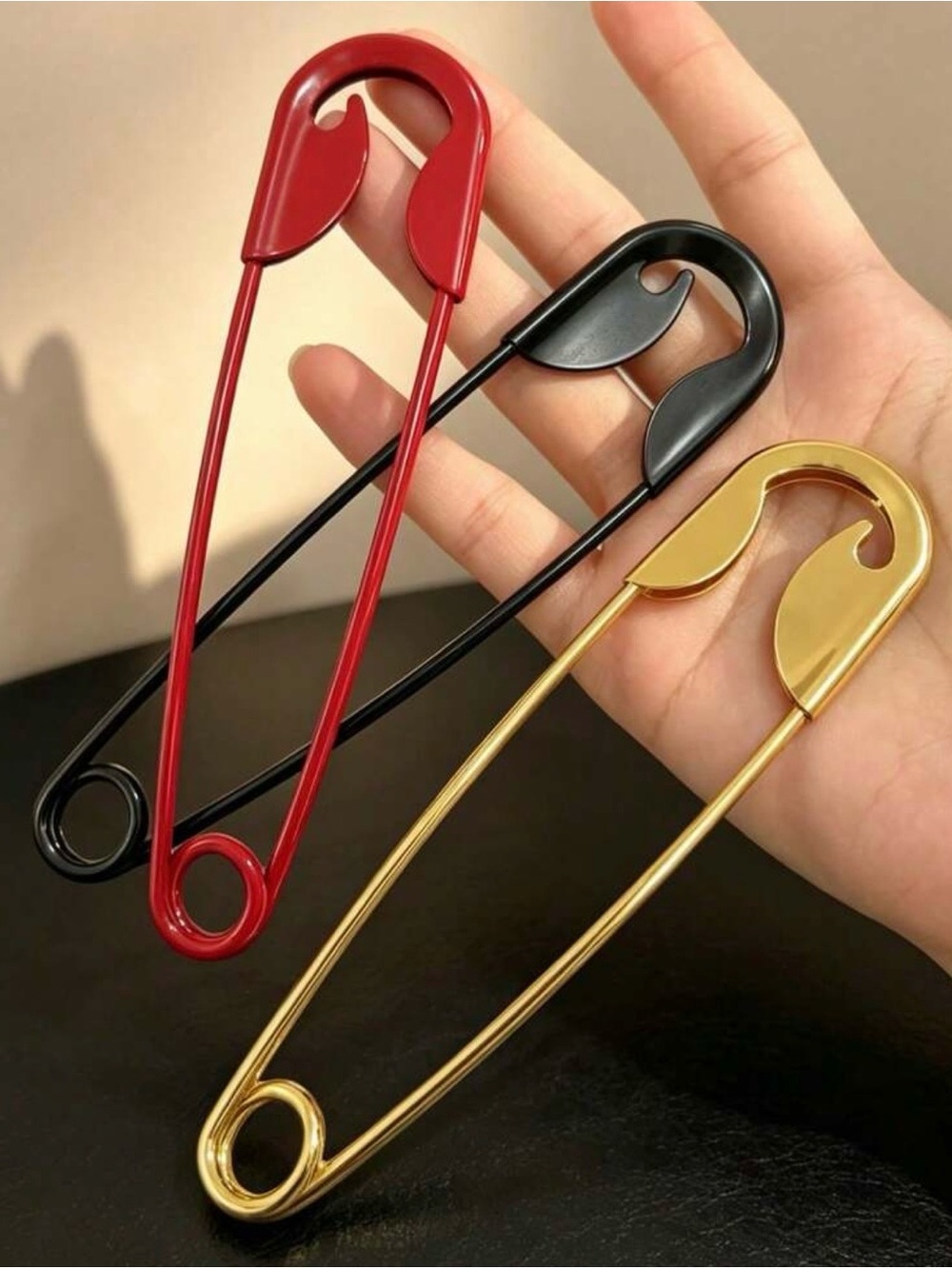 WoMen's Oversized Safety Pin Accessory - Red, Black available